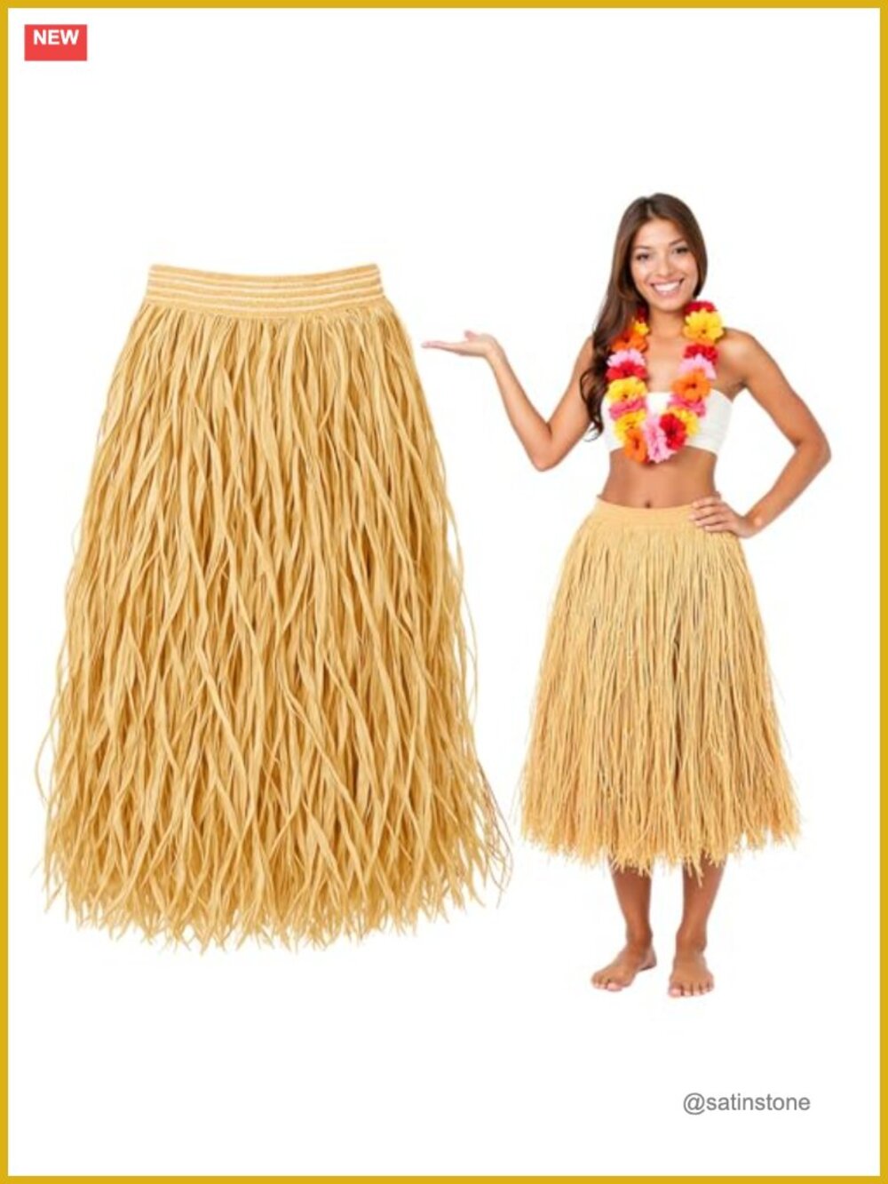 Raffia Grass Hula Skirt 31.5 Inch Adjustable Waist Luau